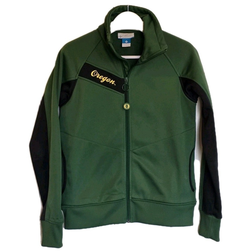Columbia UO Oregon Ducks Women Large Jacket Green Full Zip Pockets Fleece Lined